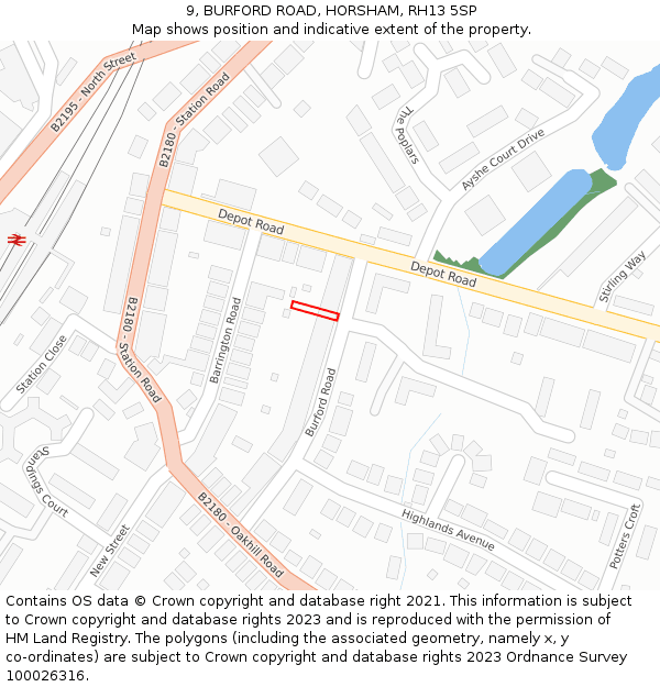 9, BURFORD ROAD, HORSHAM, RH13 5SP: Location map and indicative extent of plot