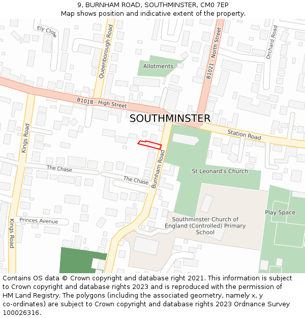 9, BURNHAM ROAD, SOUTHMINSTER, CM0 7EP: Location map and indicative extent of plot