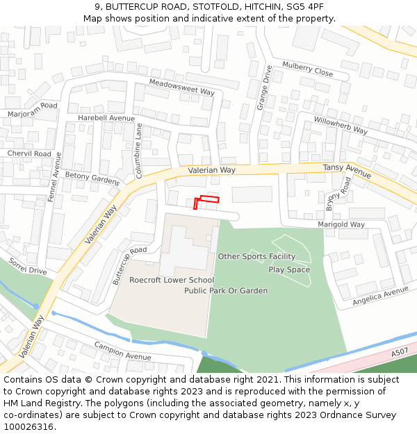 9, BUTTERCUP ROAD, STOTFOLD, HITCHIN, SG5 4PF: Location map and indicative extent of plot