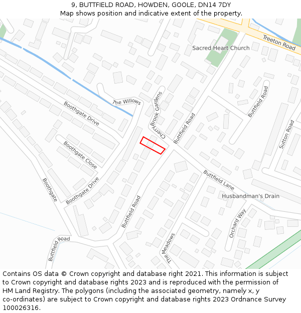 9, BUTTFIELD ROAD, HOWDEN, GOOLE, DN14 7DY: Location map and indicative extent of plot
