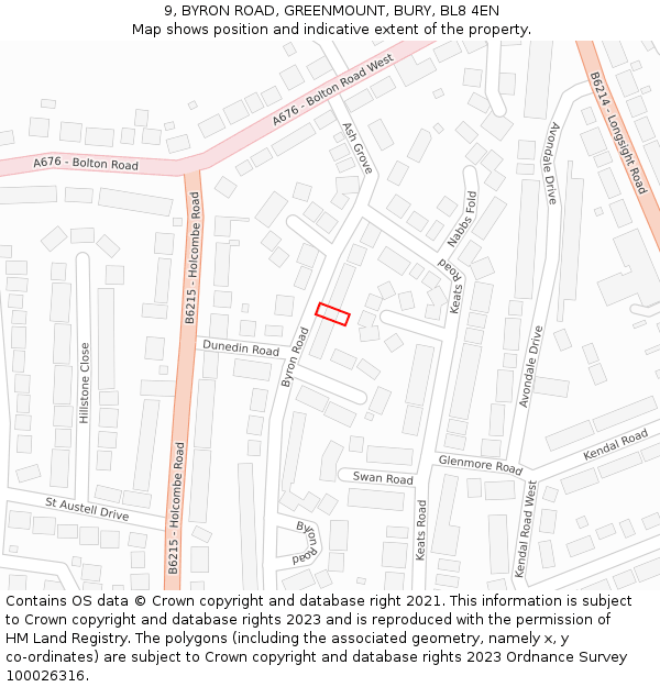 9, BYRON ROAD, GREENMOUNT, BURY, BL8 4EN: Location map and indicative extent of plot