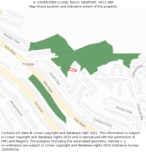 9, CADER IDRIS CLOSE, RISCA, NEWPORT, NP11 6RP: Location map and indicative extent of plot