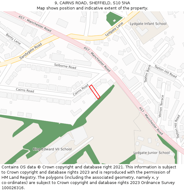 9, CAIRNS ROAD, SHEFFIELD, S10 5NA: Location map and indicative extent of plot