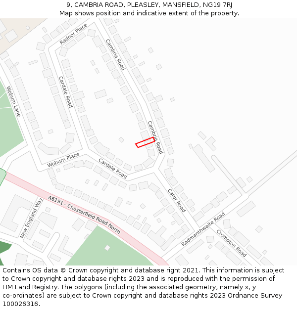 9, CAMBRIA ROAD, PLEASLEY, MANSFIELD, NG19 7RJ: Location map and indicative extent of plot