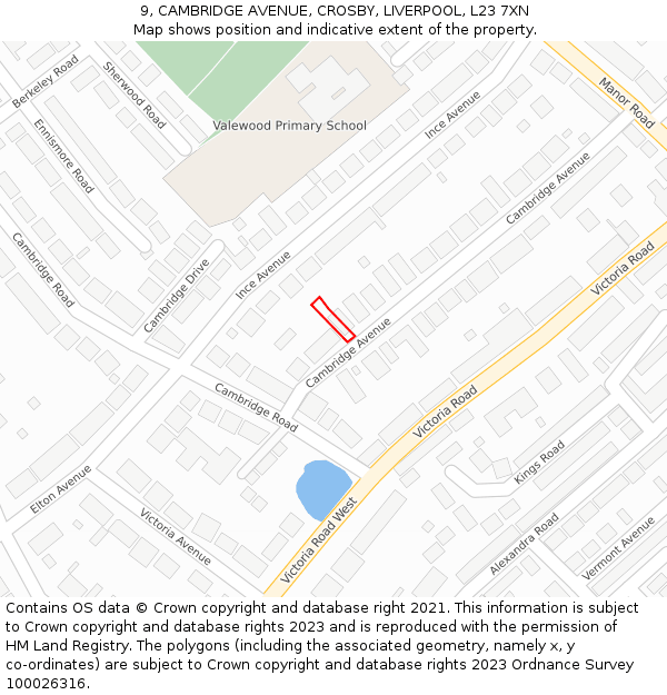 9, CAMBRIDGE AVENUE, CROSBY, LIVERPOOL, L23 7XN: Location map and indicative extent of plot