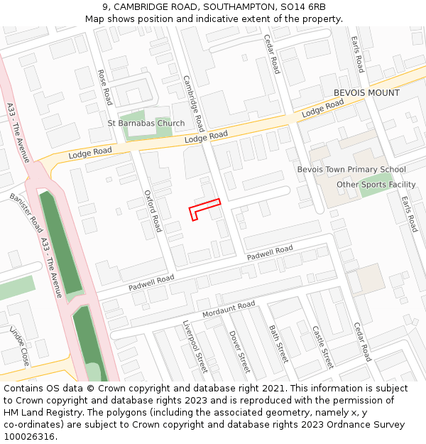 9, CAMBRIDGE ROAD, SOUTHAMPTON, SO14 6RB: Location map and indicative extent of plot