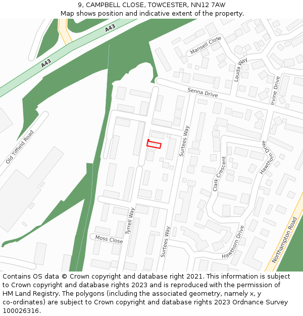 9, CAMPBELL CLOSE, TOWCESTER, NN12 7AW: Location map and indicative extent of plot
