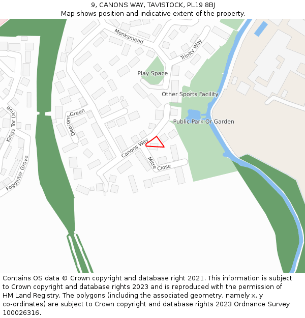 9, CANONS WAY, TAVISTOCK, PL19 8BJ: Location map and indicative extent of plot
