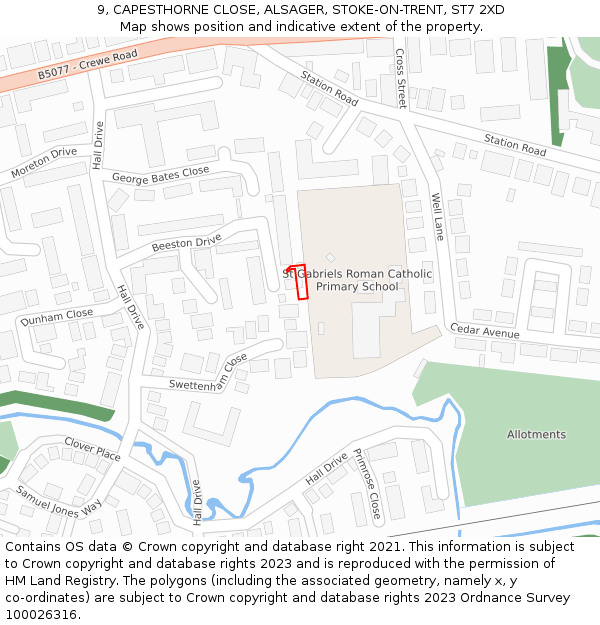 9, CAPESTHORNE CLOSE, ALSAGER, STOKE-ON-TRENT, ST7 2XD: Location map and indicative extent of plot
