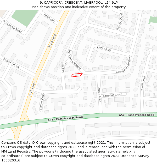9, CAPRICORN CRESCENT, LIVERPOOL, L14 9LP: Location map and indicative extent of plot