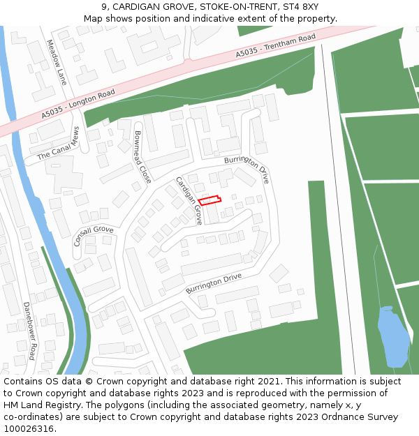 9, CARDIGAN GROVE, STOKE-ON-TRENT, ST4 8XY: Location map and indicative extent of plot
