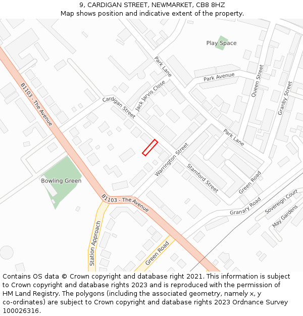 9, CARDIGAN STREET, NEWMARKET, CB8 8HZ: Location map and indicative extent of plot