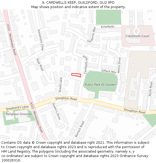 9, CARDWELLS KEEP, GUILDFORD, GU2 9PD: Location map and indicative extent of plot