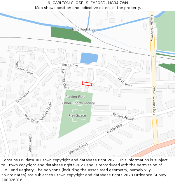 9, CARLTON CLOSE, SLEAFORD, NG34 7WN: Location map and indicative extent of plot