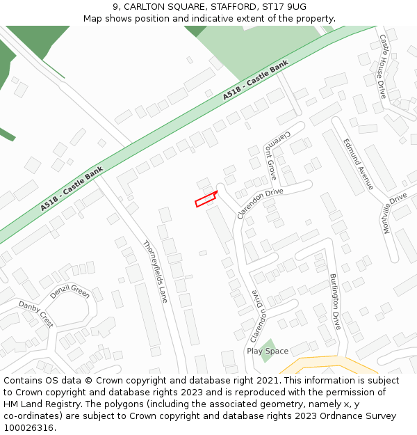 9, CARLTON SQUARE, STAFFORD, ST17 9UG: Location map and indicative extent of plot