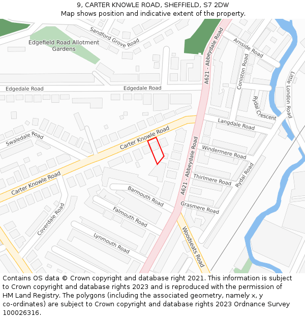 9, CARTER KNOWLE ROAD, SHEFFIELD, S7 2DW: Location map and indicative extent of plot