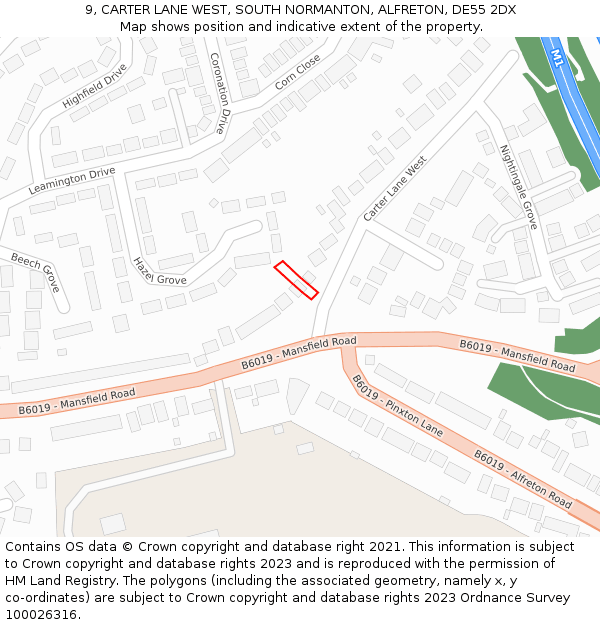 9, CARTER LANE WEST, SOUTH NORMANTON, ALFRETON, DE55 2DX: Location map and indicative extent of plot
