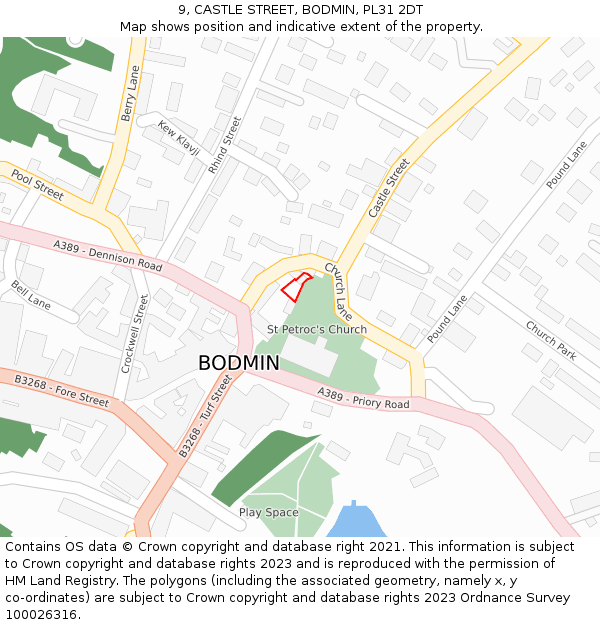 9, CASTLE STREET, BODMIN, PL31 2DT: Location map and indicative extent of plot