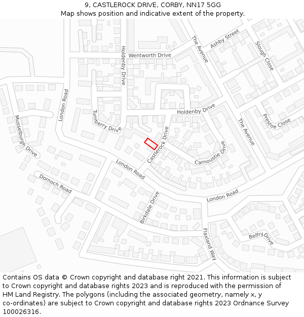 9, CASTLEROCK DRIVE, CORBY, NN17 5GG: Location map and indicative extent of plot