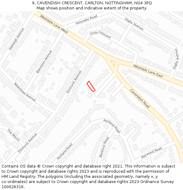 9, CAVENDISH CRESCENT, CARLTON, NOTTINGHAM, NG4 3PQ: Location map and indicative extent of plot