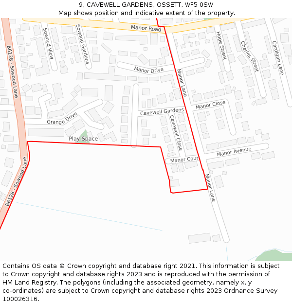 9, CAVEWELL GARDENS, OSSETT, WF5 0SW: Location map and indicative extent of plot