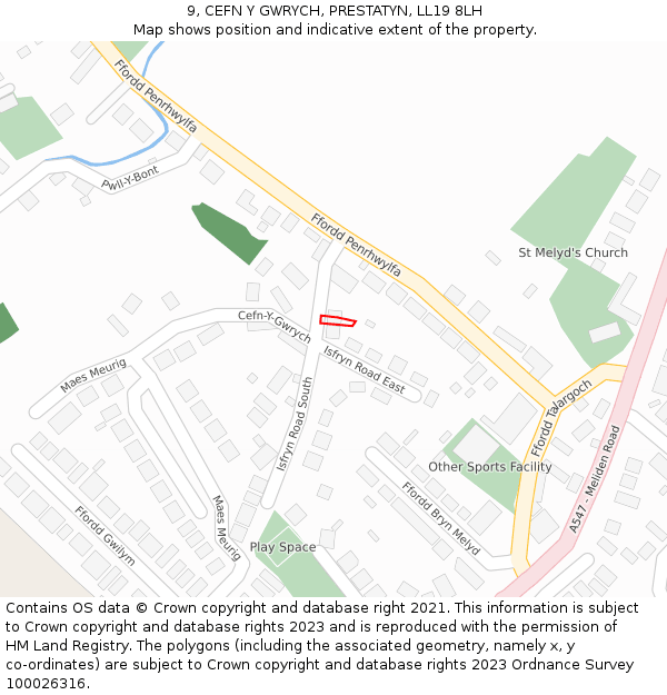 9, CEFN Y GWRYCH, PRESTATYN, LL19 8LH: Location map and indicative extent of plot