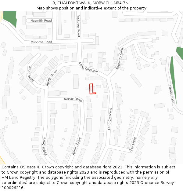 9, CHALFONT WALK, NORWICH, NR4 7NH: Location map and indicative extent of plot