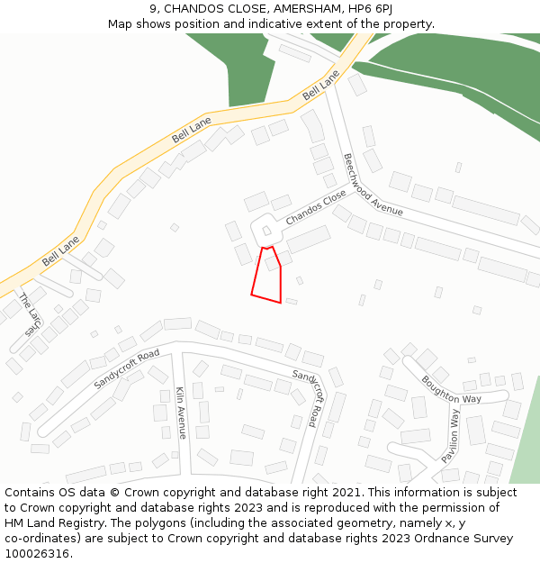 9, CHANDOS CLOSE, AMERSHAM, HP6 6PJ: Location map and indicative extent of plot