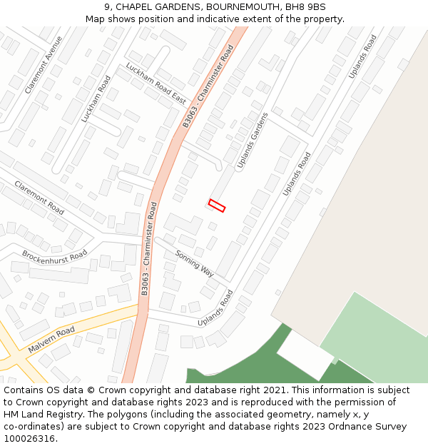 9, CHAPEL GARDENS, BOURNEMOUTH, BH8 9BS: Location map and indicative extent of plot
