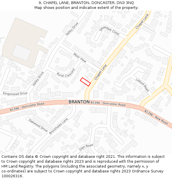 9, CHAPEL LANE, BRANTON, DONCASTER, DN3 3NQ: Location map and indicative extent of plot
