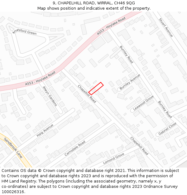 9, CHAPELHILL ROAD, WIRRAL, CH46 9QG: Location map and indicative extent of plot