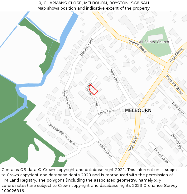 9, CHAPMANS CLOSE, MELBOURN, ROYSTON, SG8 6AH: Location map and indicative extent of plot