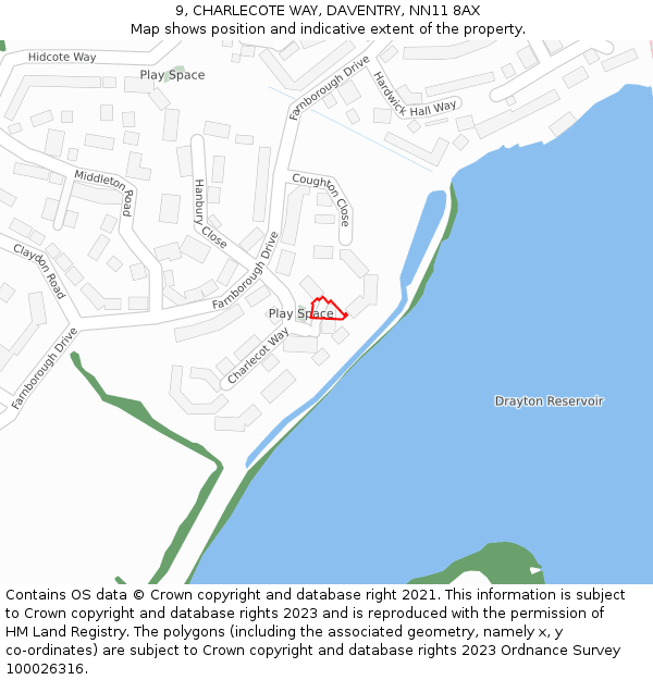 9, CHARLECOTE WAY, DAVENTRY, NN11 8AX: Location map and indicative extent of plot