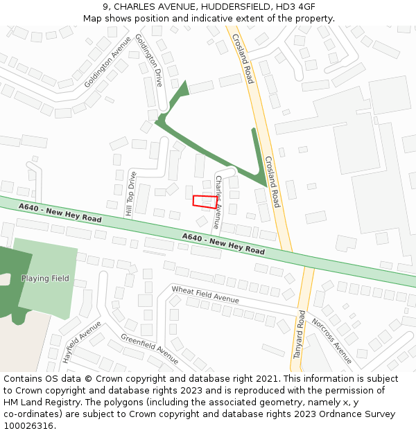 9, CHARLES AVENUE, HUDDERSFIELD, HD3 4GF: Location map and indicative extent of plot