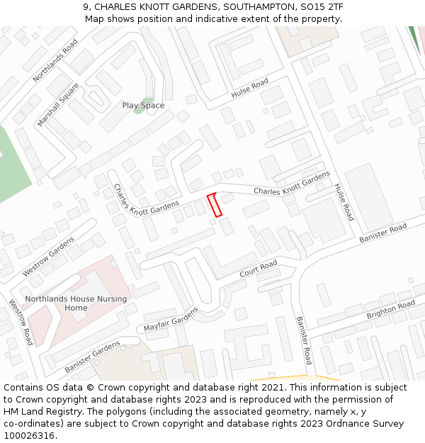 9, CHARLES KNOTT GARDENS, SOUTHAMPTON, SO15 2TF: Location map and indicative extent of plot