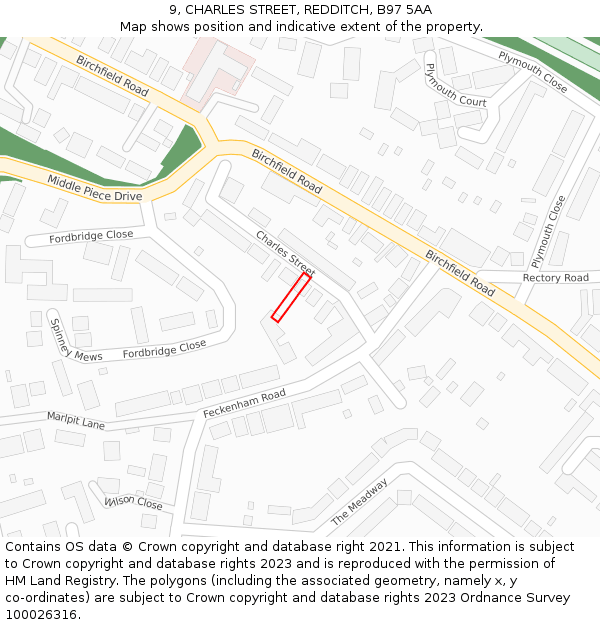 9, CHARLES STREET, REDDITCH, B97 5AA: Location map and indicative extent of plot