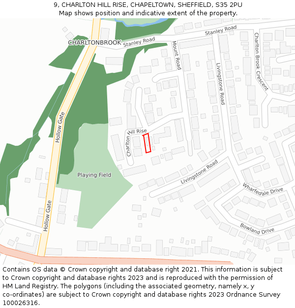 9, CHARLTON HILL RISE, CHAPELTOWN, SHEFFIELD, S35 2PU: Location map and indicative extent of plot