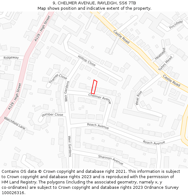 9, CHELMER AVENUE, RAYLEIGH, SS6 7TB: Location map and indicative extent of plot