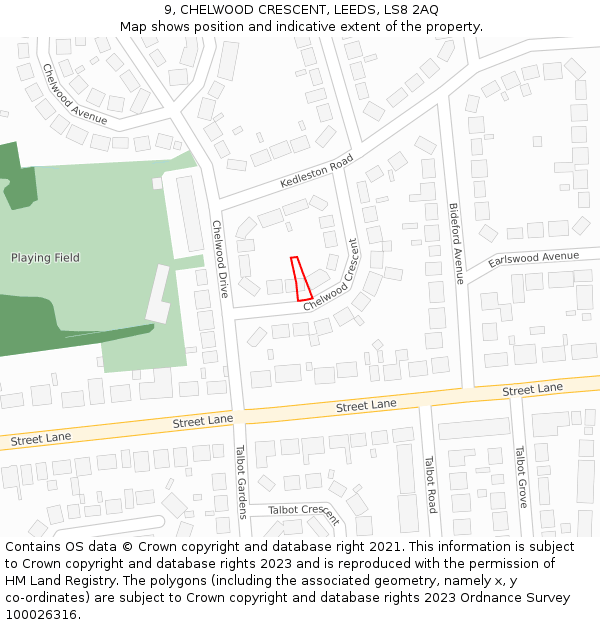 9, CHELWOOD CRESCENT, LEEDS, LS8 2AQ: Location map and indicative extent of plot