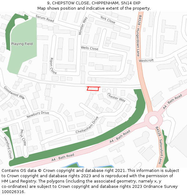 9, CHEPSTOW CLOSE, CHIPPENHAM, SN14 0XP: Location map and indicative extent of plot