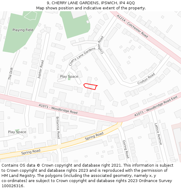 9, CHERRY LANE GARDENS, IPSWICH, IP4 4QQ: Location map and indicative extent of plot