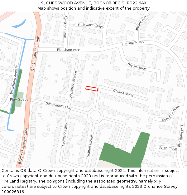 9, CHESSWOOD AVENUE, BOGNOR REGIS, PO22 6AX: Location map and indicative extent of plot