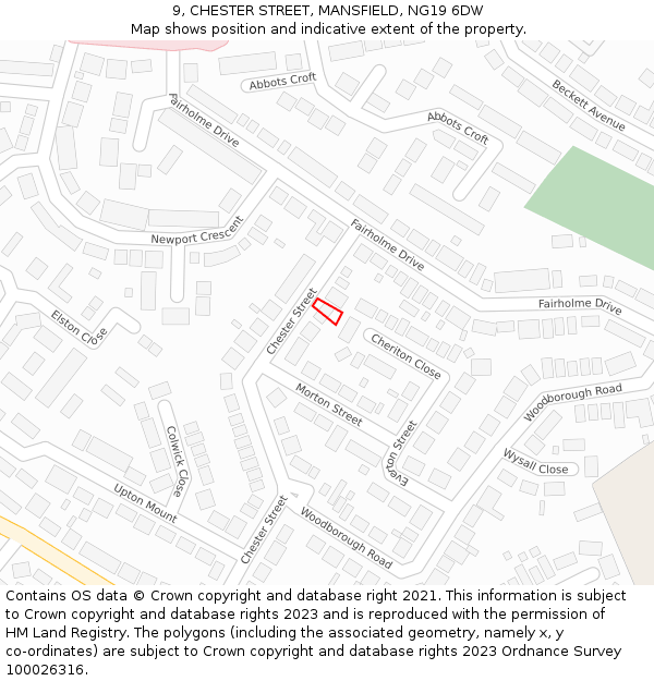 9, CHESTER STREET, MANSFIELD, NG19 6DW: Location map and indicative extent of plot