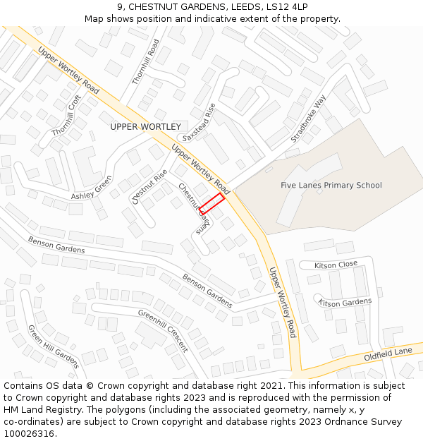 9, CHESTNUT GARDENS, LEEDS, LS12 4LP: Location map and indicative extent of plot