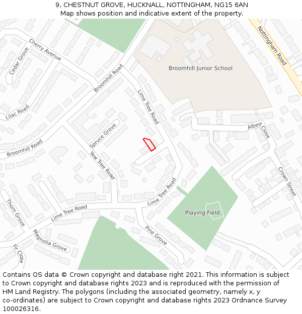 9, CHESTNUT GROVE, HUCKNALL, NOTTINGHAM, NG15 6AN: Location map and indicative extent of plot