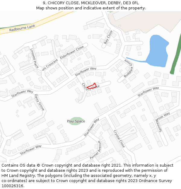 9, CHICORY CLOSE, MICKLEOVER, DERBY, DE3 0FL: Location map and indicative extent of plot