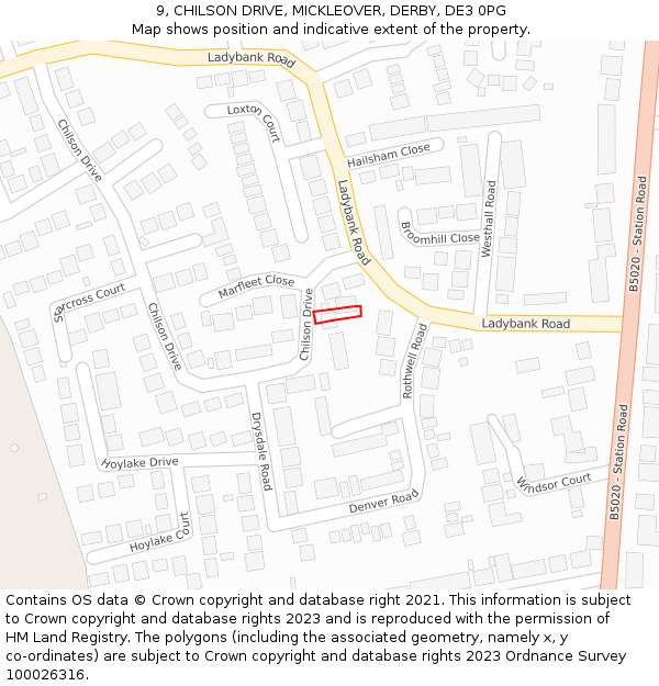 9, CHILSON DRIVE, MICKLEOVER, DERBY, DE3 0PG: Location map and indicative extent of plot