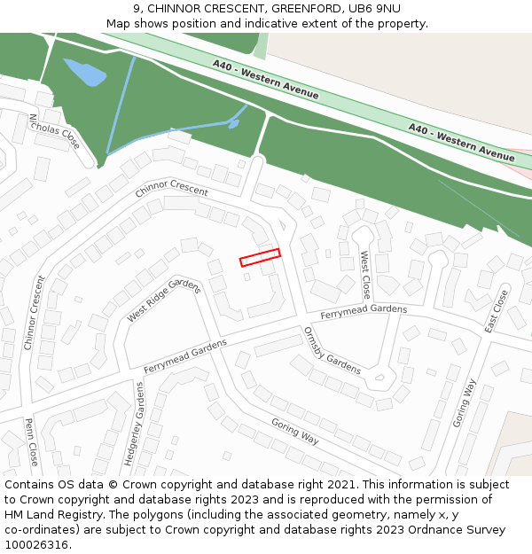 9, CHINNOR CRESCENT, GREENFORD, UB6 9NU: Location map and indicative extent of plot