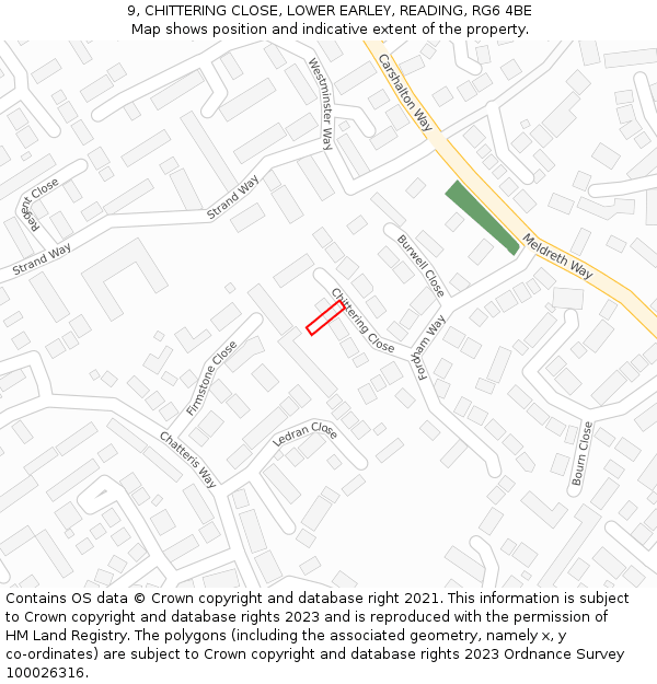 9, CHITTERING CLOSE, LOWER EARLEY, READING, RG6 4BE: Location map and indicative extent of plot
