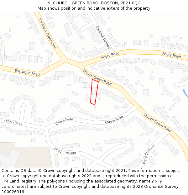9, CHURCH GREEN ROAD, BOSTON, PE21 0QG: Location map and indicative extent of plot